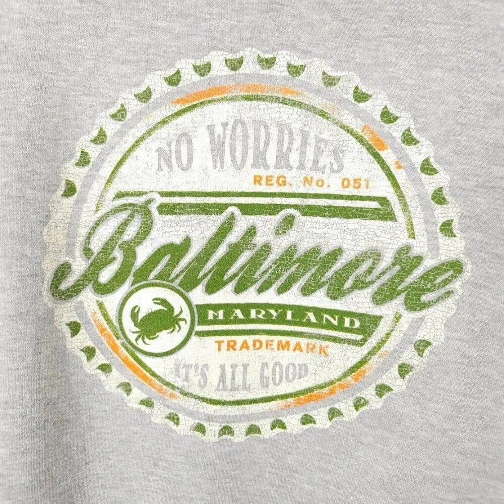 Vintage Baltimore Maryland Sweatshirt Hoodie Mens Size Large Gray Full Zip Up
